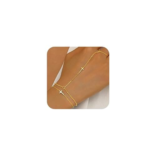 JUTOLOKA 18K Gold Plated Small Cross Bracelet for Women | Tiny Cute Cross Bracelets | Beaded Bracelet | Hip Hop Knot | Hand Chain Bracelets | Gold Jewelry Gifts for Women - Image 1