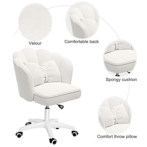 XUEGW Petal Desk Chair with Bow Cushion Velvet Vanity Chair with Wheels, Upholstered Home Office Chair for Girls Women, Mid-Back Swivel Computer Task Chairs for Living Room Bedroom thumbnail 5