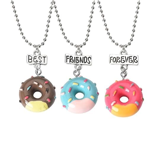 Best Friends Forever Necklaces for 3 BFF Friendship Gifts for Women Besties Sisters Anniversary Birthday Gift for Soul Sisters Friends Female 3 Pcs Doughnut Necklace for Women - Image 1