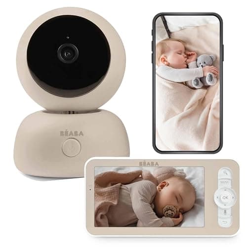 BÉABA, Babyphone, Ecoute Bébé Vidéo 2 en 1, Ecran/Application mobile dédiée, Caméra HD, Rotation à 360°, Vision Nocturne, Talkie Walkie, Berceuses, Contrôle température et humidité, Zen Premium Argile - Image 1