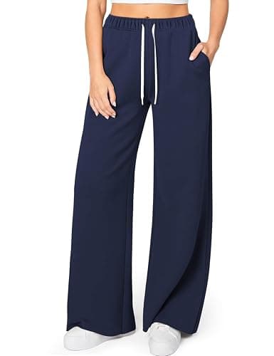 HeSaYep Women's Wide Leg Sweatpants Elastic High Waist Loose Sweat Pants Straight Leg Drawstring Trousers with Pockets - Image 1