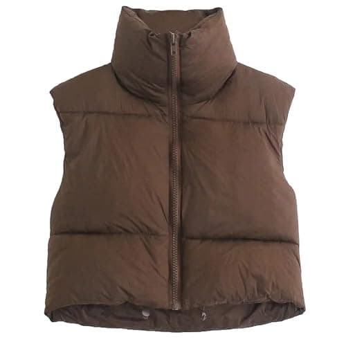 KEOMUD Women's Winter Crop Vest Lightweight Sleeveless Warm Outerwear Puffer Vest Padded Gilet - Image 1