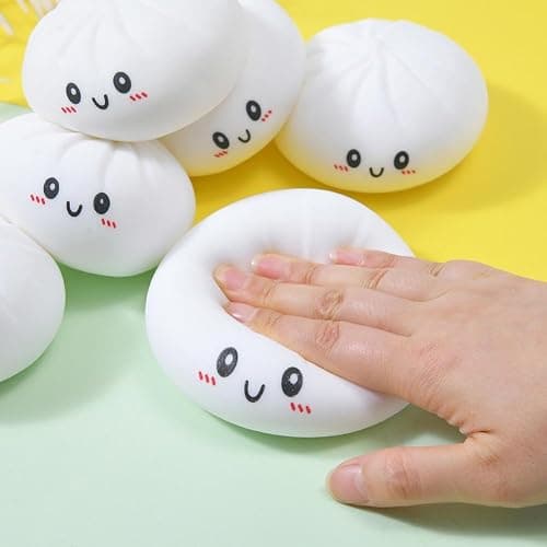 Colorful Dumpling Squishes Stress Balls, Cute Anxiety Relief Fidget Toy, Soft Squeeze Decompression Dough for Adults, Simulation Food Squishies Bun with Steamer thumbnail 5