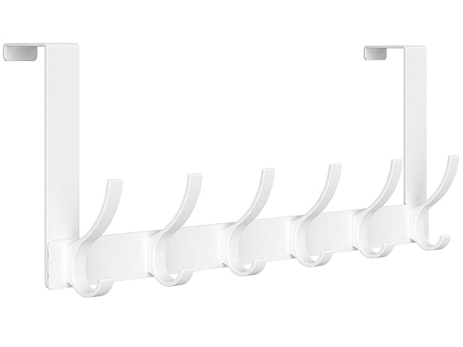 Optish Over The Door Hooks, Door Hanger Hooks for Hanging, Over The Doors Towel Racks for Bathroom with 12 Coat Hook, Coat Rack Bathroom Accessories（1 Pack, White） - Image 1