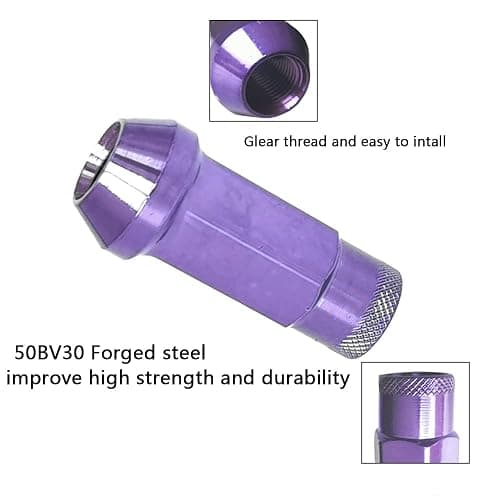 SOROPARTS Lug Nuts M12x1.5 Open End Wheel Nuts,Taper Acorn Seat, Forged Locknut Racing Nut 20 Set 2 Pieces Total 22 Pieces and 1 Nut Socket Key (Purple M12 x P1.5) thumbnail 5