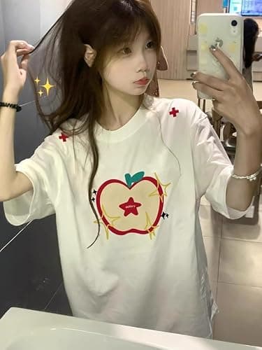 JOLILUNA Whimsy Twee Clothes for Women Oversize Graphic Apple Tee Y2k Fashion Whimsical Clothes 2025 thumbnail 7