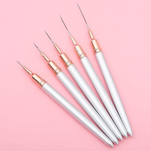 ZEOHBETY Metallic Nail Art Brushes, 5Pcs Nail Art Liner Brushes, Painting Art Design Brush Set Nail Dotting Drawing Tool for Long Lines, Thin Details, Fine Drawing Sizes 4/8/12/20/25mm, Sliver thumbnail 3