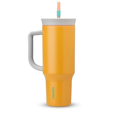 Owala Stainless Steel Triple Layer Insulated Travel Tumbler with Spill Resistant Lid, Straw, and Carry Handle, BPA Free, 40 oz, Orange (Tropical) - Image 1