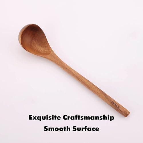 Acacia Wood Utensils Set - 6 Piece Handmade Wooden Spoons for Cooking, Natural Acacia Wood Kitchen Utensils for Non-stick Cookware, Turner, Serving Spoon, Slotted Spoon, Soup Ladle, Spaghetti thumbnail 8