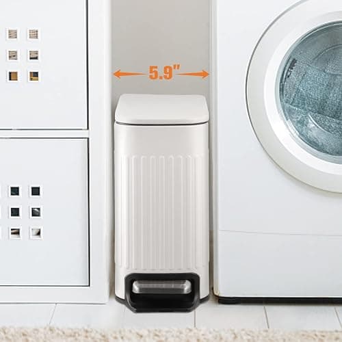 TrashAid Slim Bathroom Trash Can with Lid Soft Close, 6 Liter/1.6 Gallon Stainless Steel Small Garbage Can with Removable Inner Bucket, Step Pedal, Slim Wastebasket for Toilet, Office, Bedroom, White - White thumbnail 2