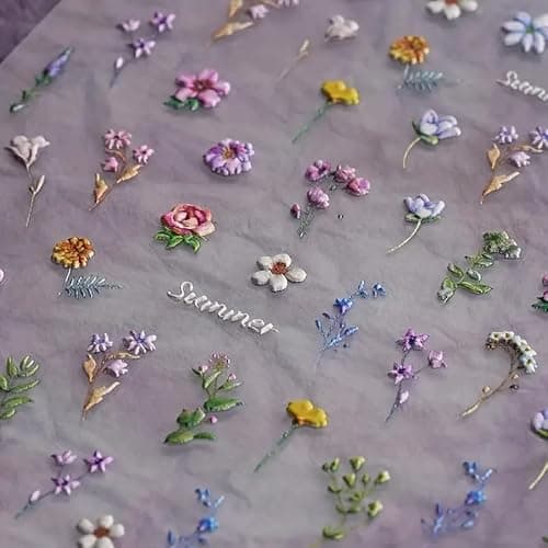 Flower Nail Stickers for Nail Art - Flowers Nail Art Stickers Summer Floral Leaf Plant 5D Embossed Nail Decals Self-Adhesive Nails Supply Manicure Sliders Flower Stickers for Nails Decoration thumbnail 3