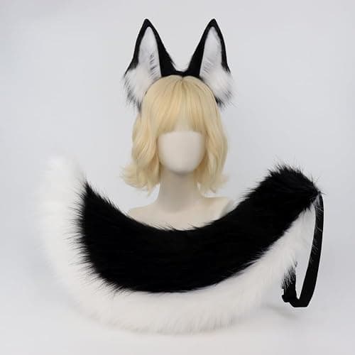 QinRuan Faux Fur Wolf Ears Headband Furry Dog Tail Set Animal Coustume Cospaly Halloween Party thumbnail 2