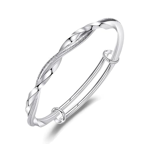 Sterling Silver Bangle Bracelets for Women,Fashion Jewelry Simple Adjustable 925 Silver Cuff Bangles for Women Mom Wife Valentine Mothers Day Gift - Image 1
