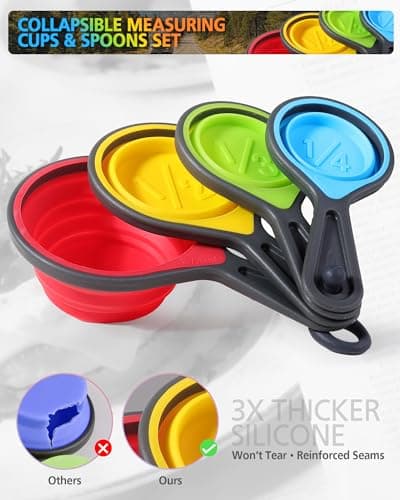 Measuring Cups and Spoons set, Collapsible Measuring Cups, 8 piece Measuring Tool Engraved Metric/US Markings for Liquid & Dry Measuring, Space Saving, BPA Free Silicone, Colorful thumbnail 2