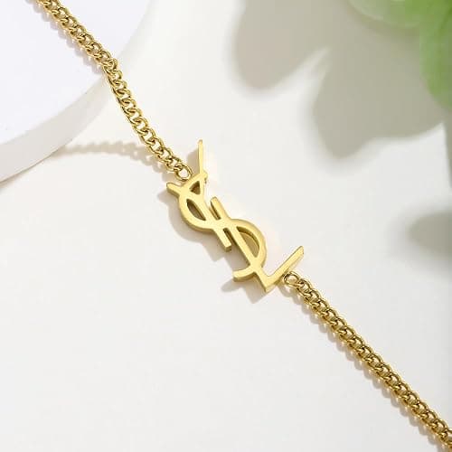 DIPEQOBA Luxury Jewelry Bracelet for Women, 18K gold-plated monogram Starter Bracelet Exquisite SYL monogram interwoven Charm Bracelet Gold Bracelet for Women Girls Gold Jewelry Gifts Gold bracelet thumbnail 4
