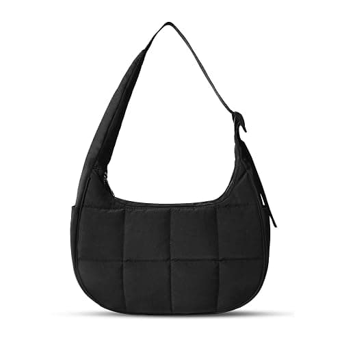 Puffer Crescent Shoulder Bag for Women, Small Puffy Purse for Women, Nylon Quilted Shoulder Purses with Adjustable Strap - Image 1