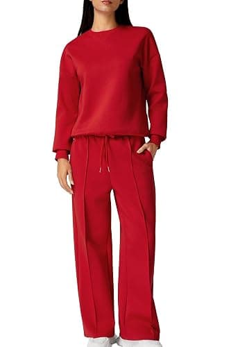 QINSEN 2 Piece AirCotton Outfits Sweatsuits Long Sleeve Pullover Sweatshirt Wide Leg Sweatpant with Pockets Tracksuit - Image 1