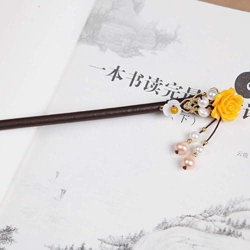 TOP SEWING Wooden Hair Pins 7" Chinese Yellow Flower Hair Sticks For Long Hair 1 Pack Buns Accessories for Girl thumbnail 5