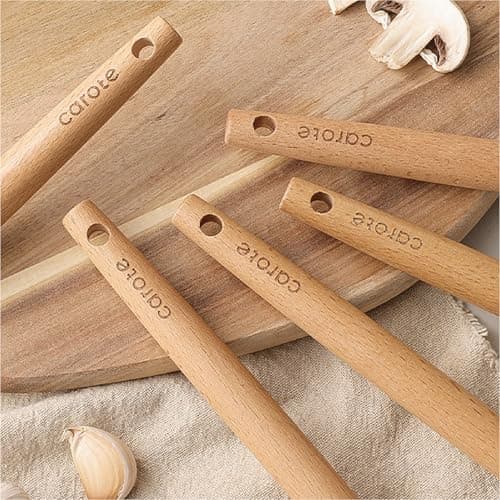 CAROTE Silicone Cooking Utensils Set, Kitchen Utensils Set 10 Pcs for cooking, BPA Free Spatula Set with Heat Resistant Wood Handles for Nonstick Cookware (Cream White) thumbnail 6