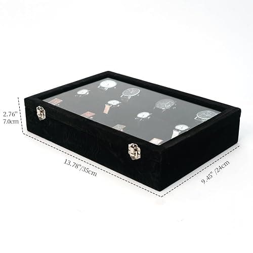 XHMQYC Jewelry Watch Tray, Black Velvet Watch Jewelry Organizer 12 Grid, Stackable Watch Bracelet Bangle Display Holder, with Clear Lid Adjustable Pillows, for Man Woman Show Birthday thumbnail 2