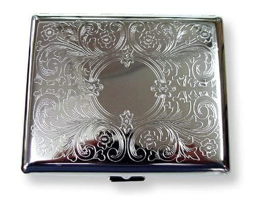 Etched Cigarette Case Victorian Style Metal Holder for Regular, King and 100's Size (Etched Silver) RFID - Image 1