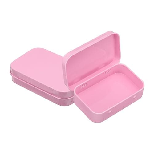 uxcell 2pcs Metal Tin Box, 3.7x2.4x0.8 Mini Portable Rectangular Empty Tinplate Small Storage Container Airtight Tins with Lids for Candy Favors Crafts Christmas Gifts, Pink - Image 1