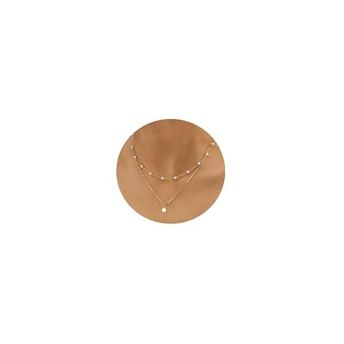 Gold Pearl Necklace for Women, 14K Gold Plated Layered Pearl Necklaces for Women Trendy Simple Herringbone Chain Pearl Necklace for Women Gold Jewelry Gifts - Image 1