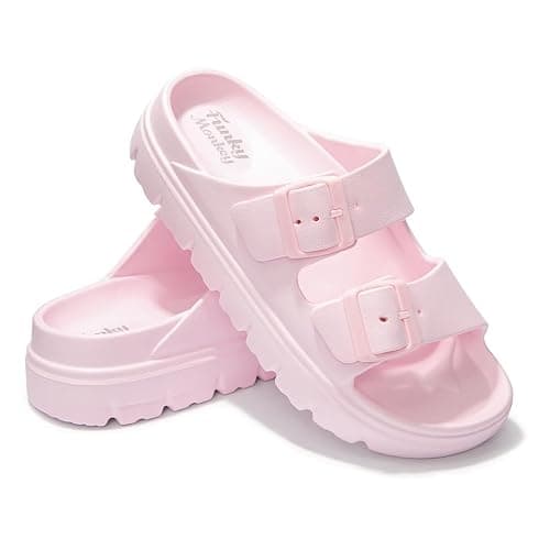 FUNKYMONKEY Women's Comfort Slides Double Buckle Adjustable Plastics Flat Sandals thumbnail 5
