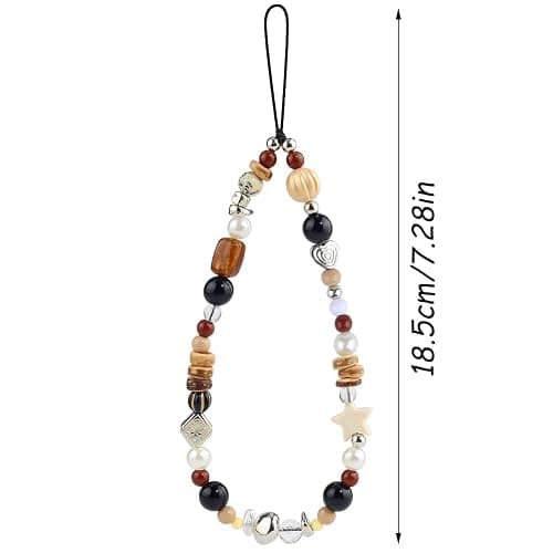 Vintage Brown Beaded Phone Charm Wrist Strap Star Heart Pearl Phone Chain Wristlet Short Camera Charm Strap Cute Beaded Wristlet Keychain Cellphone Charms Aesthetic Cellphone Wrist Lanyard for Women thumbnail 8