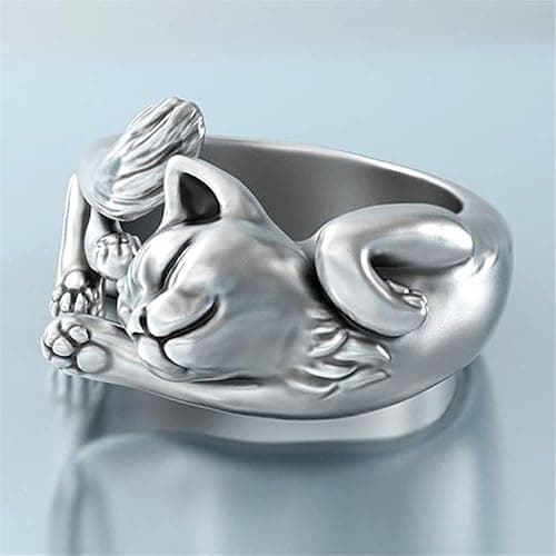 Vintage Silver Open Ring, Adjustable Snake, Dragon, Cat Poker Finger Statement Ring for Women Men Fashion Party Jewelry thumbnail 3
