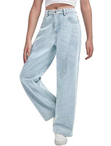EXARUS Girls Wide Leg/Flare Jeans Bow Embroidery/Leopard Print Denim Pants with Pockets Casual for Kids 6-14Y thumbnail 5