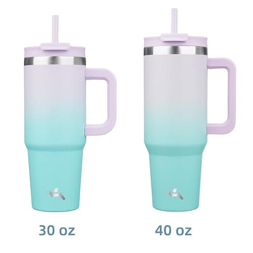 Konokyo 40 oz Tumbler with Handle and 2 Straws,2 in 1 Lid Insulated Water Bottle Stainless Steel Travel Coffee Mug,Lavender Green thumbnail 5