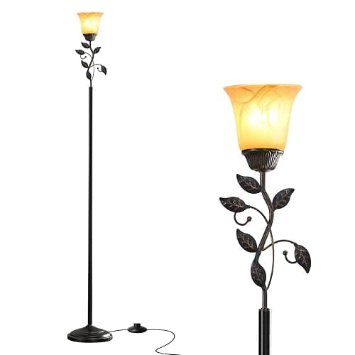 RORIANO 72” Flower Farmhouse Leaf Floor Lamp for Living Room | Rustic Tall Standing Lamp with Amber Glass Shade and Traditional Foot Switch for Bedroom, Corner, Office, Bulb Included - Image 1
