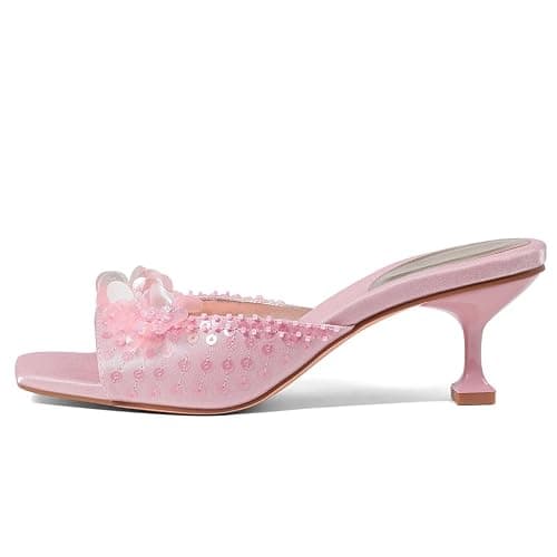 Mattiventon Sequin Kitten Heels for Womens | Sequin Heels 2.13 Inch Open Square Toe Slip on Trendy Pumps for Party Wedding Work Daily Wear - Image 1
