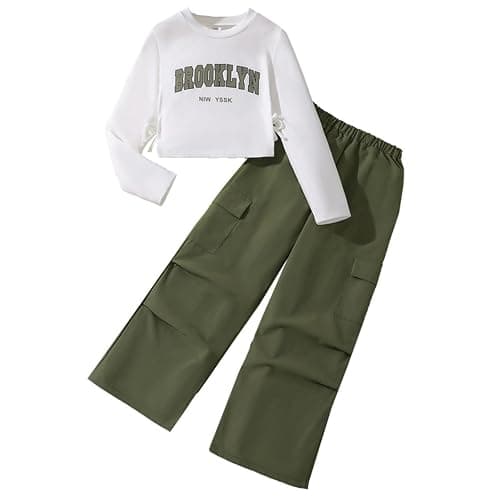 SoLu DAY8 Tracksuit Set Kids Girls Long Sleeve Pullover Sweatshirt and Cargo Pants Outfits Sets for Girls Fashion Winter Spring Comfy School Casual Athletic Sport Streetwear Age 7-12 Years - Image 1