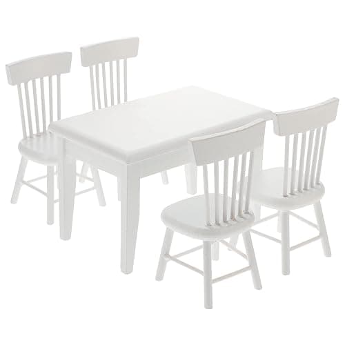 Beaupretty Doll House Furniture Miniature Wooden Dollhouse Table and Chairs Mini Accessories of Dining Room (White) - Image 1