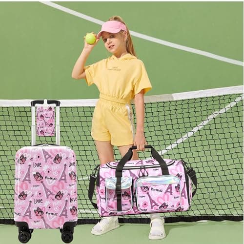Esteemly Kid's Luggage Set 3 Piece Suitcase Set 16" Hardside Luggage with Spinner Wheels Girls Carry on Toddler Travel Rolling Suitcase with Duffle Bag Neck Pillow Airline Approved thumbnail 4