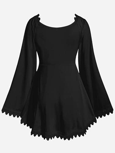 ROSE GAL Women Plus Size Lace Trim Hollow Out Cinched Flare Sleeves T-Shirt Bell Sleeves Renaissance Top thumbnail 2