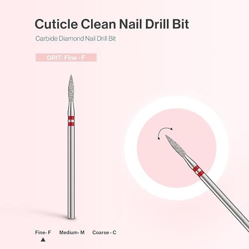 MelodySusie 2mm Flame Shape Cuticle Clean Nail Drill Bit 3/32'', Professional Safety Carbide Diamond Under Nail Cleaner for Cuticle Dead Skin Nail Prepare, Beginners Bits, Series Bit-S, Fine thumbnail 4