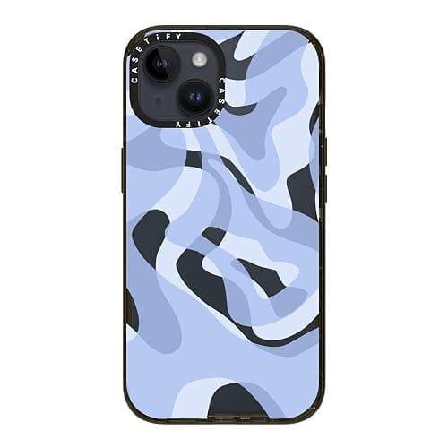 CASETiFY Impact iPhone 14 Case [4X Military Grade Drop Tested / 8.2ft Drop Protection] - Retro Swirls in Blue - Glossy Black thumbnail 4
