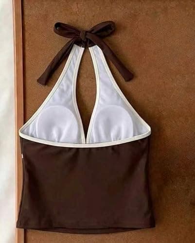 Minetom Tankini Maillot de Bain Femme avec Short 2 Pièces Ensembles Été Plage Col Licou Swimsuit Vintage Y2k Swimwear thumbnail 3