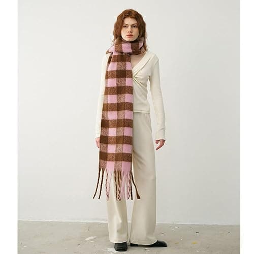 OUNIYA Large Chunky Plaid Scarf Checked Colorful Oversized Scarves Soft Big Cashmere Wool Thick Winter Warm Blanket Women thumbnail 3