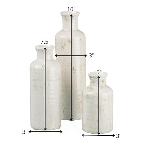 Sullivans White Ceramic Vase Set, Farmhouse Decor, Home Decorative Vase, Vases For Your Kitchen, Bedroom, Office, Living Room, Bathroom, & Shelf Centerpiece Table Decorations (CM2333) - Distressed White thumbnail 3