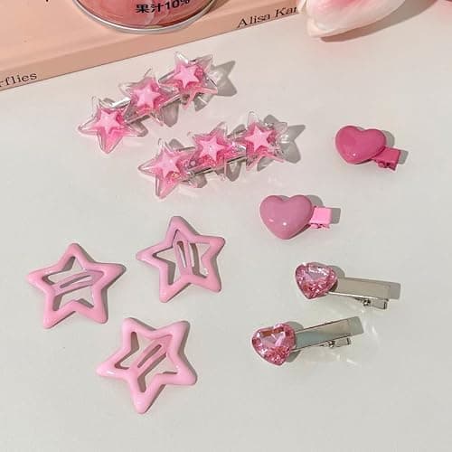 Cute Y2K Hair Clip for Women Girls, Pink Hair Decor Grunge 80s 90s Aesthetic Fashion Hairpins Colorful Harajuku Hair Barrettes Trendy Stuff Girly Stuff (9PCS) - Image 1