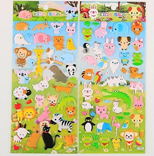 Funcoo 4 Sheets Cute Lovely Puffy DIY Decorative Adhesive Sticker Tape/Kids Craft Scrapbooking Sticker Set for Diary, Album (Cute Animals) thumbnail 4