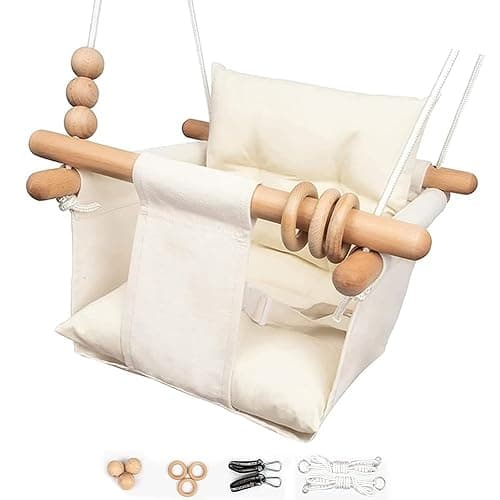 Tislly Baby Swing Outdoor Indoor for Infants, Toddler Swing Seat with Safety Belt, Canvas Hanging Swings Outside Tree Swing Great Gift for Baby Boys Girls Kids Lovers - White Checkered