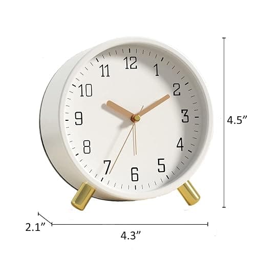 SHISEDECO Alarm Clock with Backlight, 4.5 inches Bedside Analog Non-Ticking Silent Small Deskclock with Arabic Numerals, Battery Operated Round Tableclock for Living Room, Bedroom (White) thumbnail 3