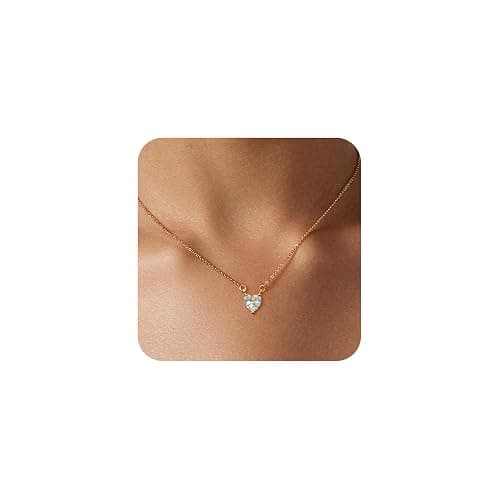 HERIER Diamond Pendant Necklace for Women, Dainty Gold Necklace 18k Gold Plated Paperclip Choker Necklaces Cute Open Oval Necklaces Simple Gold Necklace Jewelry Gifts for Women Trendy - Image 1