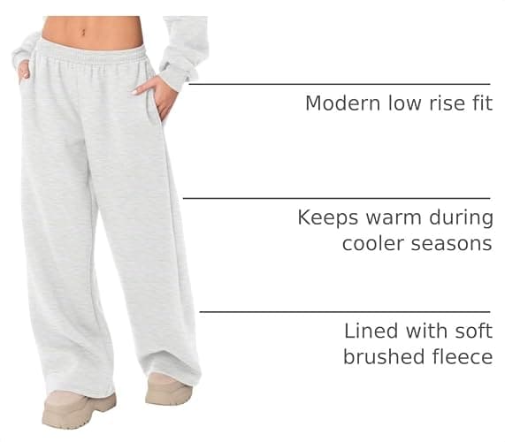 LOMON Wide Leg Sweatpants Women Fleece Sweat Pants Fall Winter Clothes 2026 | Teen Girl Baggy Spring Inner Drawstring Waist Jogger Sweatpant with Pockets thumbnail 4