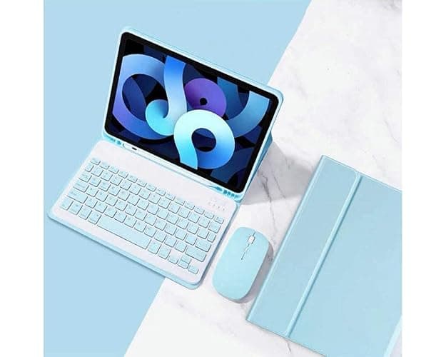 AnMengXinLing Keyboard Case for iPad 11th(A16)/iPad 10th Generation 2022 with Mouse Detachable Wireless Bluetooth Keyboard Pencil Holder Slim Leather Cover for iPad11/iPad10, Sky Blue thumbnail 2